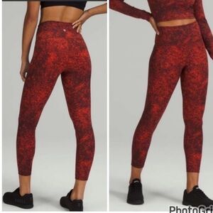 Lululemon Wunder Train High Rise Tight 25" Leggings Denim Wash Print Autumn Red